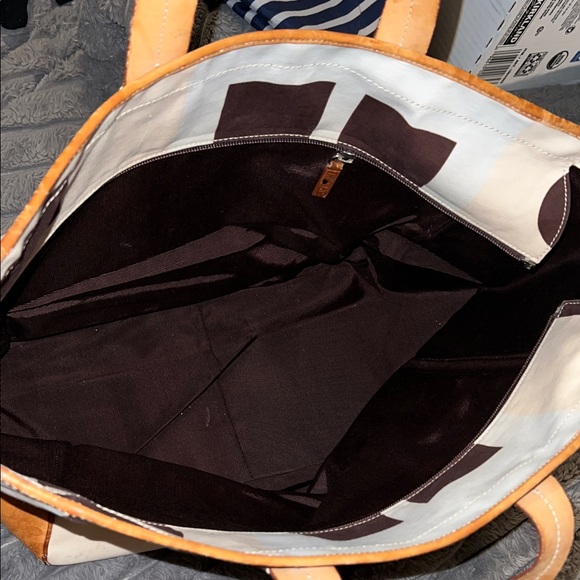 Bally Cream, Red, and Brown Geometric Tote - Picture 9 of 11